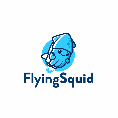 Logo of a squid wearing a jetpack for product named FlyingSquid Design by PatricioDesigns