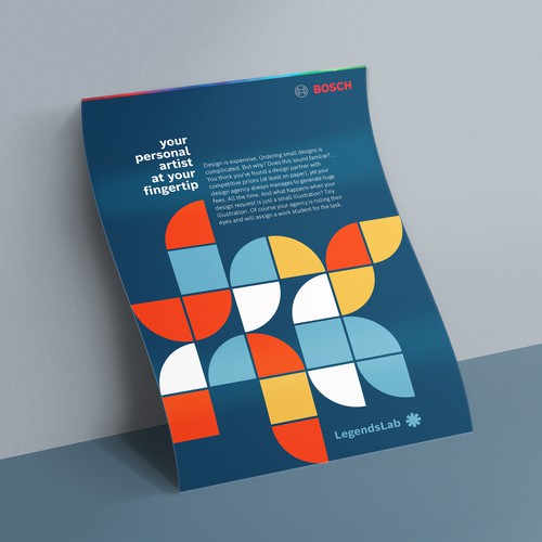 Flyer design for BOSCH; progressive service offering Design by Olivier Darbonville