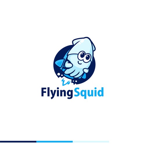 Logo of a squid wearing a jetpack for product named FlyingSquid Design by jasterxinan