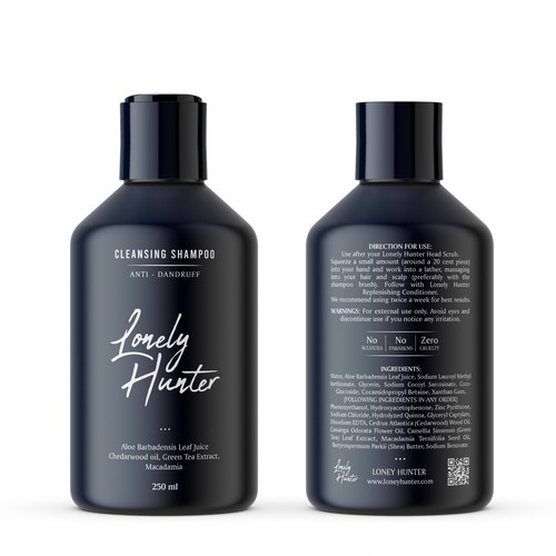 Minimalist shampoo bottle design for approachable male hair brand Design by Krasi Miletieva