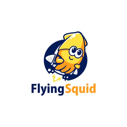 Logo of a squid wearing a jetpack for product named FlyingSquid Design by jasterxinan