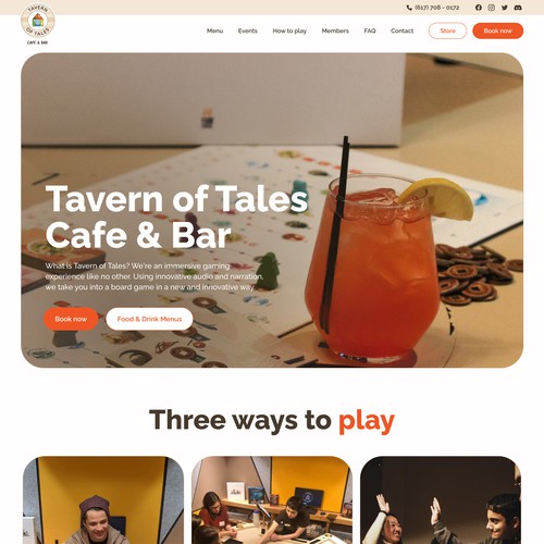 Fun, mobile friendly page redesigns for our board game cafe Design by Nastasya Alt