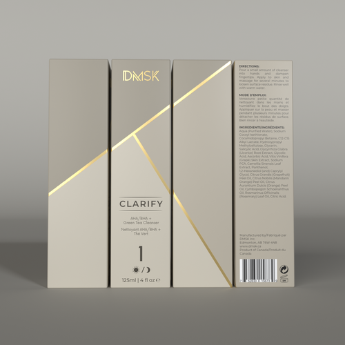 Luxury, high-end product box design for facial cleanser. Design by Tamara.D