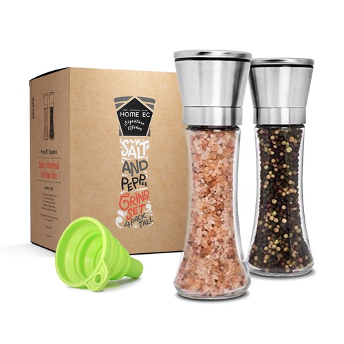 Home EC Salt and Pepper Grinder Set 2pk-Tall Gold Top