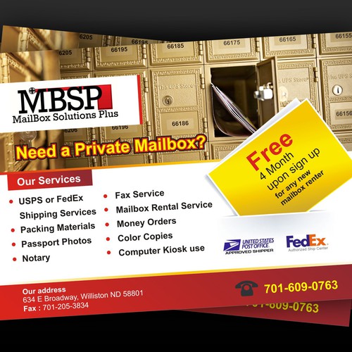 New postcard or flyer wanted for Mailbox Solutions Plus Postcard