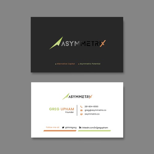 Design a cool, edgey but sophisticated business card for an alternative investment firm. Design von Saman Osama