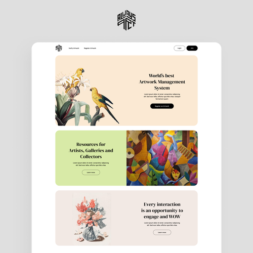 Homepage and a single Page Design for Always Art an art related startup company. Design by uBann