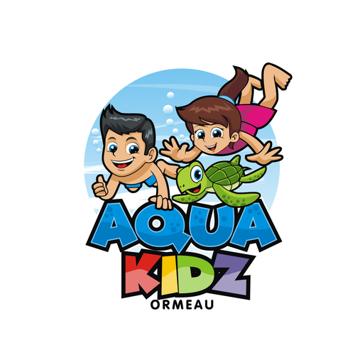 Learn to swim for 3 month olds up to squad level swimming. Focus on fun and young children/babies Design réalisé par .m.i.a.