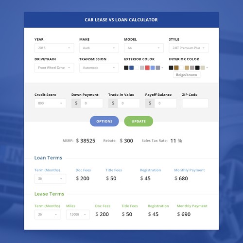 Create a Car Lease vs Loan Calculator Web page design contest