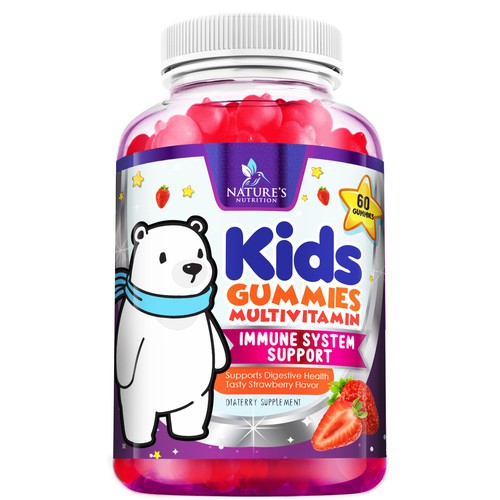 Tasty Kids Multivitamin Gummies Product Label for Nature's Nutrition Design by agooshe