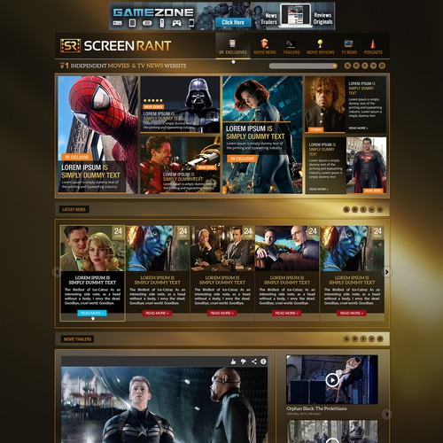 Redesign ScreenRant.com's Home Page. Design by micgesc