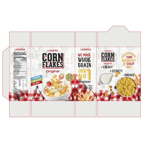 Premium cereal breakfast packaging (Corn Flakes) Design by Gustavo RV