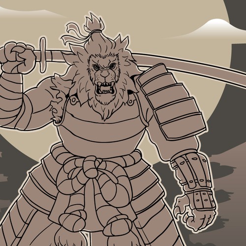 Manga style samurai lion illustration Design by Cykique