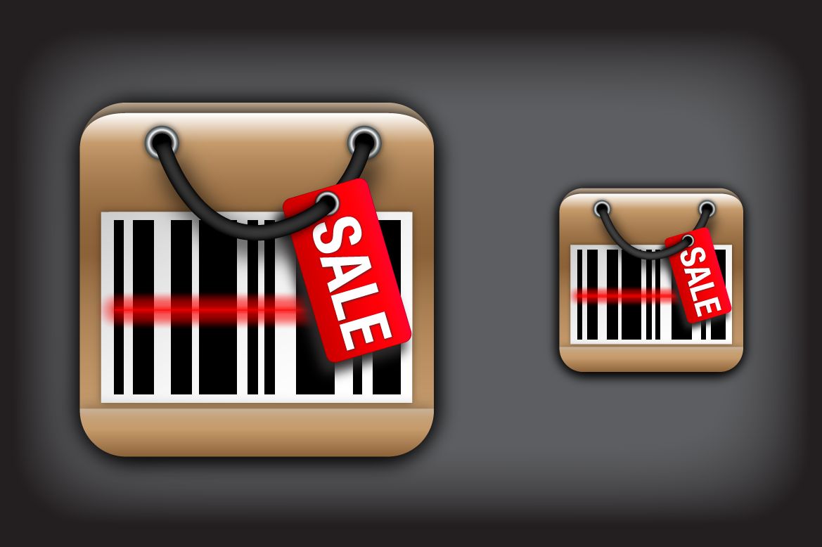 Barcode logo with the title 'Barcode Scanner Comparison Shopping App needs a new button or icon'