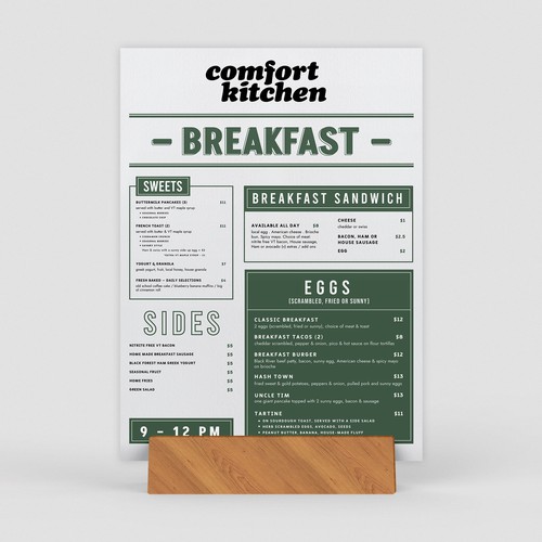 Design a cool new menu for a breakfast & lunch spot in Upstate NY Design by Along99