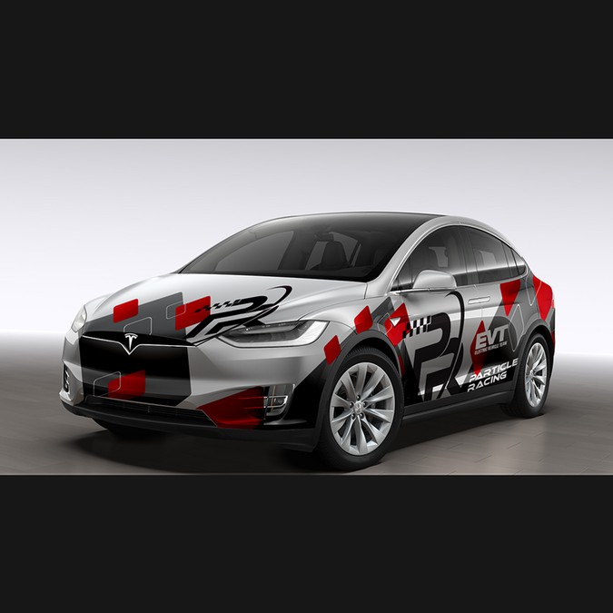 Design a Tesla Model X Car Wrap for a Race Team Car, truck or van