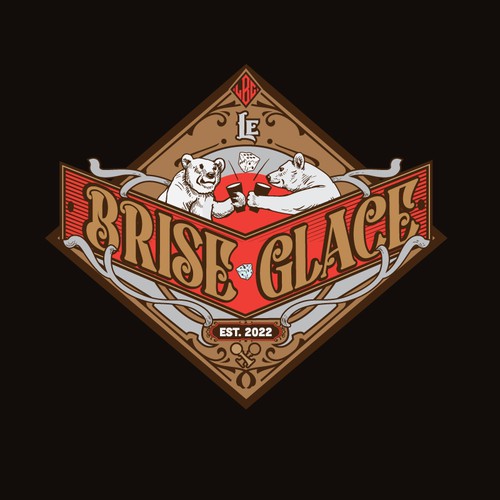 Board game bar logo with tavern design, inspired by vintage ice breaker boat atmosphere - official name is "Le Brise-gla Ontwerp door C1k