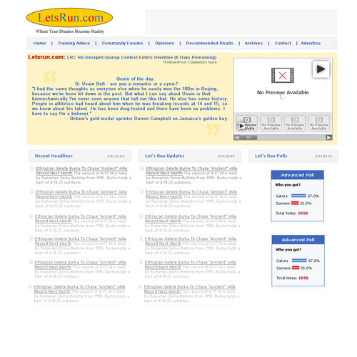 LetsRun.com Homepage Re-Design/Cleanup Diseño de RamenCreation