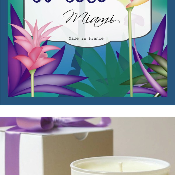A graphic, modern and colourful label for a new candle brand