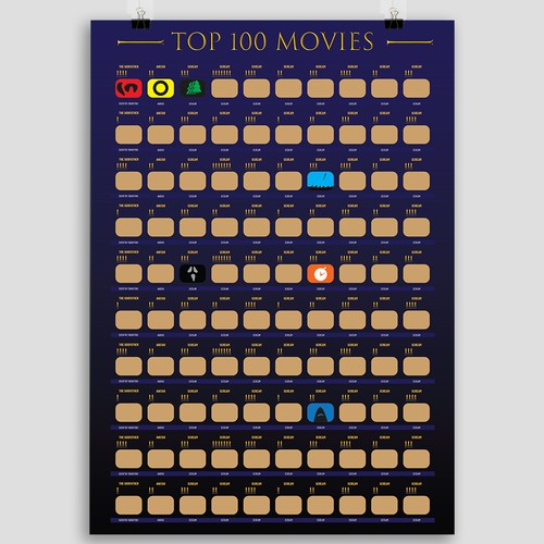 コンペ「Scratch off Poster - Top 100 Movies Scratch off Poster」のデザイン by Andreart Qさん 