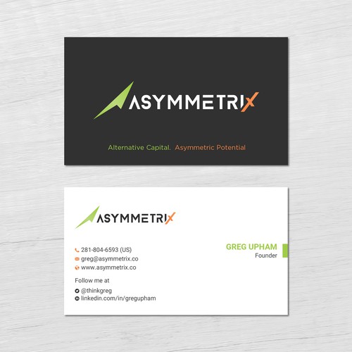 Design a cool, edgey but sophisticated business card for an alternative investment firm. Design von prosenjit_P