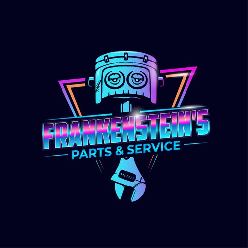 99d: retro inspired neon logo for Frankenstein mechanic! Design by AlarArtStudio™