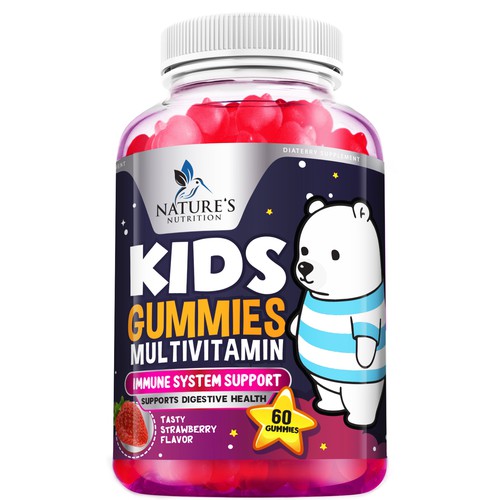 Tasty Kids Multivitamin Gummies Product Label for Nature's Nutrition Design by agooshe