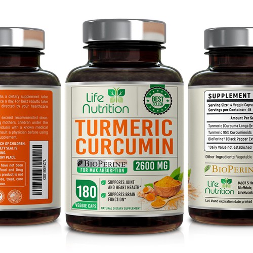 Life Nutrition needs a "beautiful label" for its Turmeric Extract bottle -  (Two (2) Winners will be awarded! ) Design by 18-Designs