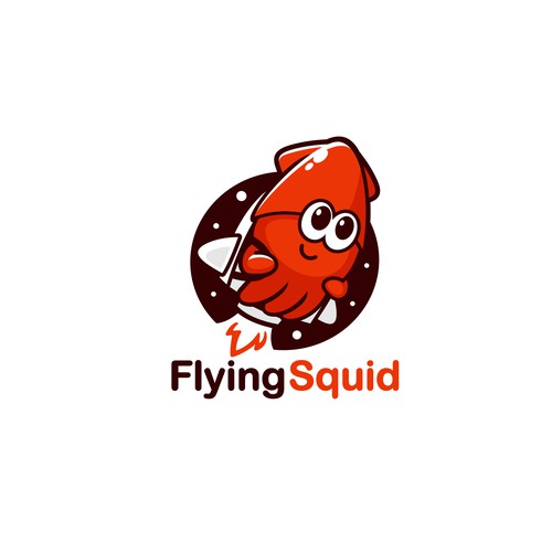 Logo of a squid wearing a jetpack for product named FlyingSquid Design by jasterxinan