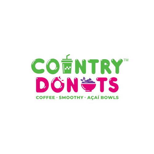 Diseño de We need a modern exciting logo to encompasses our Name Country Donuts Coffee smoothy bowls de crapit