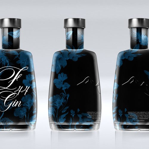 Gin Bottle & packaging design + merchandising Design by bcra