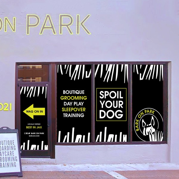 Design realizzato da Rockinrule intitolato "BARK WINDOW SIGNAGE"