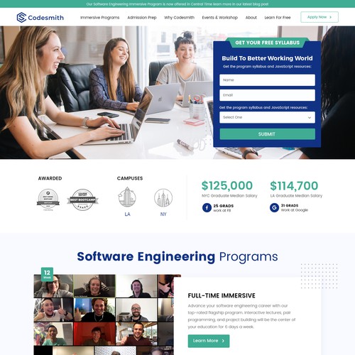 "New website homepage design to attract software engineering students" Design by Headol Creatives