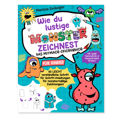 Design a cheerful cover for a monster drawing book for children Design by Radmilica