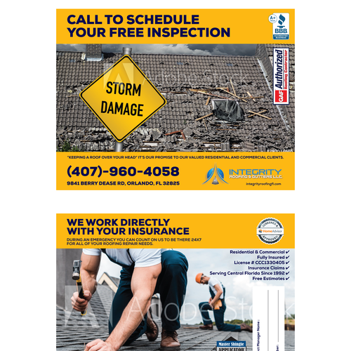 Roofing Company Storm Damage Flyer Réalisé par Wicked By Design