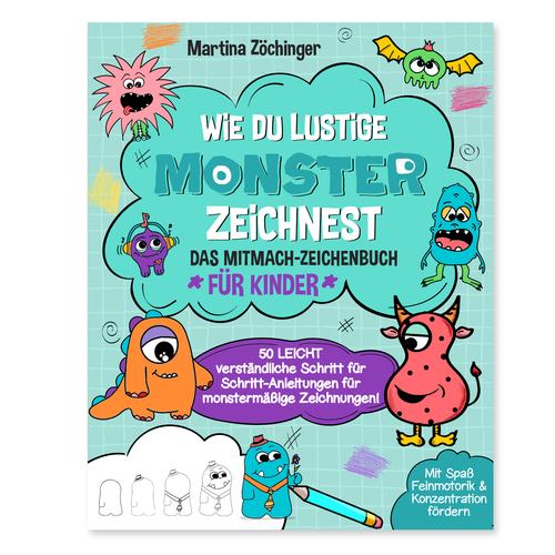 Design a cheerful cover for a monster drawing book for children Design by Radmilica