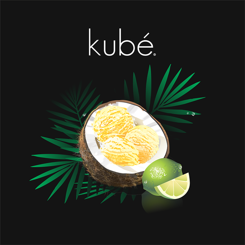 Design a graphic image for the BEST TASTING vegan ice cream manufacturer (kubé) and brand in Oakland Diseño de Renato Douglas