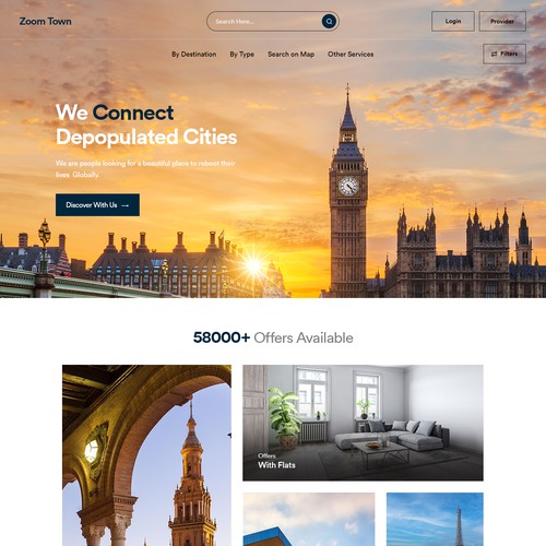 Design a global website connecting beautiful towns and people who could have want to live there. Design by unbox.style⚡️