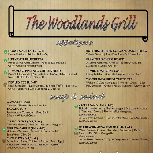 Design A Menu For Woodlands Grill At Barnsley Resort Menu
