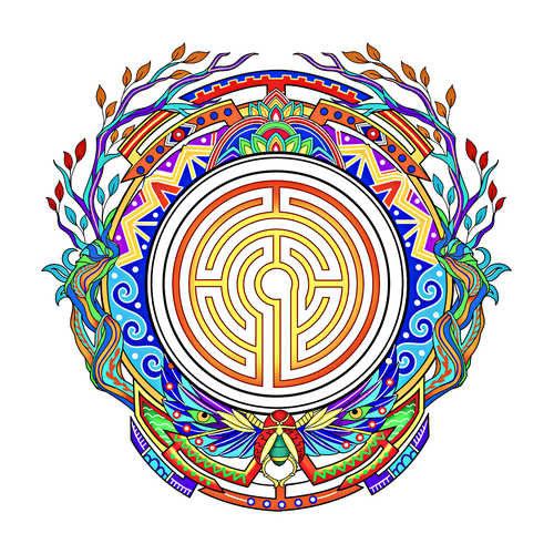 Sacred Labyrinth Psychedelic Tattoo Design by Jezzus