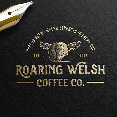 Welsh Coffee Company Logo with Dragon incorporated into the design Design by DIX LIX MIX