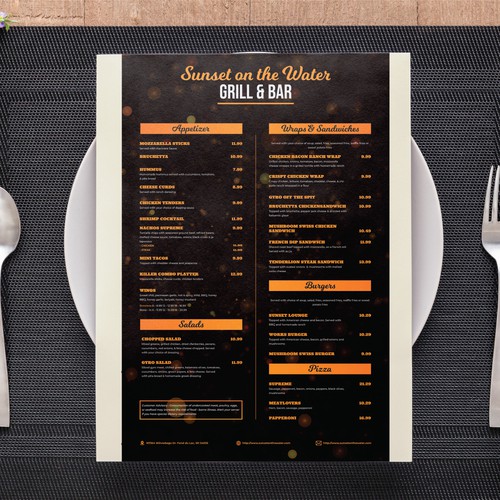 Design a classy menu with flare for a restaurant on the lake Design by Nazumi