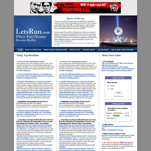 LetsRun.com Homepage Re-Design/Cleanup Diseño de naspas