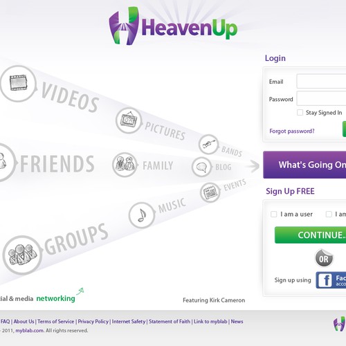 HeavenUp.com - Main Home Page ONLY! - Christian social and media networking site.  Clean and simple!    Design by 3dicon