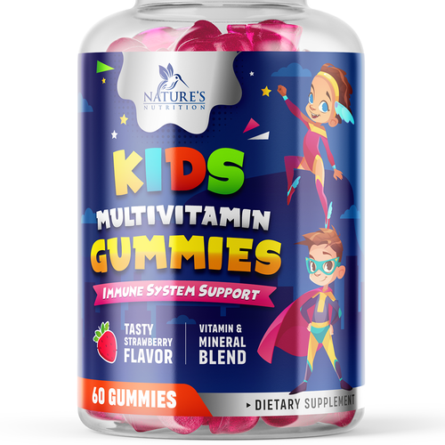 Tasty Kids Multivitamin Gummies Product Label for Nature's Nutrition Design by ZAKIGRAPH ®