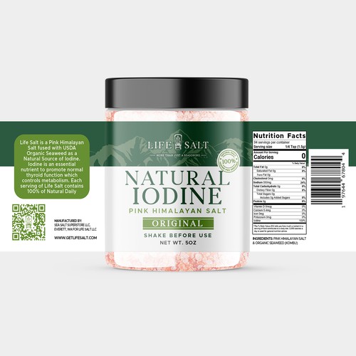 Label for Natural Iodine Pink Himalayan Salt that is fused with Seaweed Design by Design_byMe