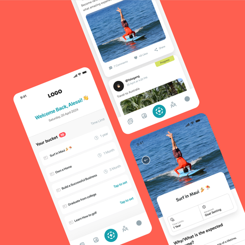 "Modern and appealing bucket list app design" Design by P E R I
