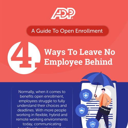 Design an infographic for ADP providing advice on communicating benefits open enrollment Design by GIANT-SQUID