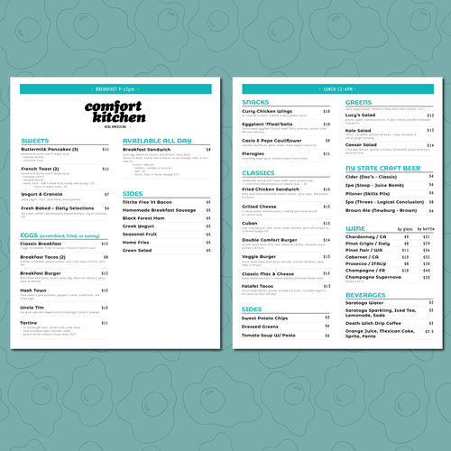 Design a cool new menu for a breakfast & lunch spot in Upstate NY Design by Andrea_YH