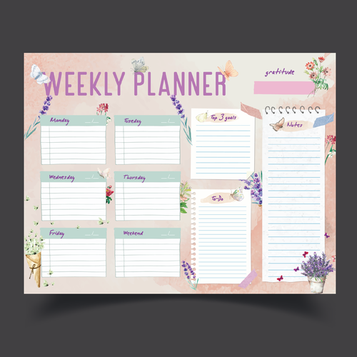 Design a weekly planner template with graphical elements. Design von ✒️ Maii.sh